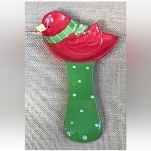 Pier 1 Holiday Cardinal Bird Polka Dot Spoon Rest Polka  Whimsical Christmas
